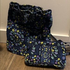 Vera Bradley Blue Floral Backpack and Pouch Set